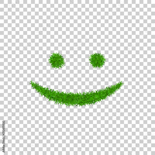 Green grass smile 3D. Smiley grassy icon Isolated white transparent background. Ecology concept. Happy smiling sign. Symbol eco lawn, nature, safe environment, healthy, spring. Vector illustration