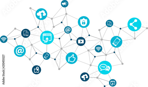 mobile communication / social media marketing challenges design - vector illustration