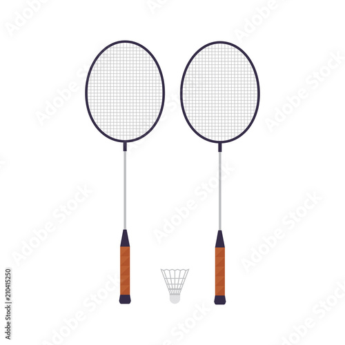 Rackets of badminton, isolated on white background. Sport game. Vector illustration.