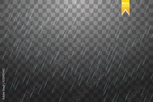 Rain transparent template background. Falling water drops texture. Nature rainfall on checkered background.