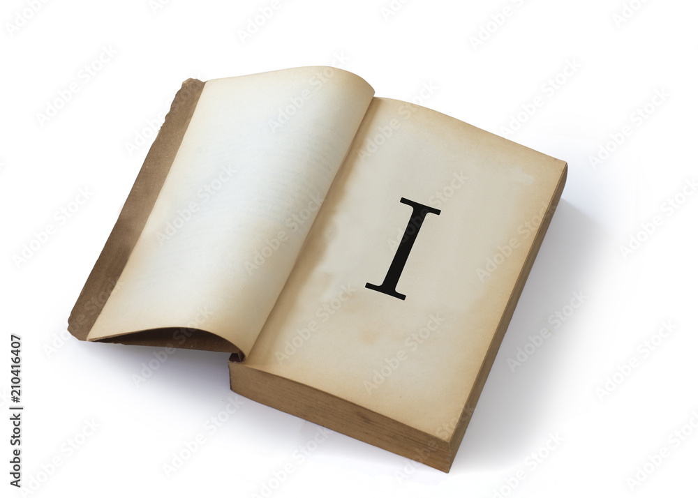 I letter on open old book I letter on open old book