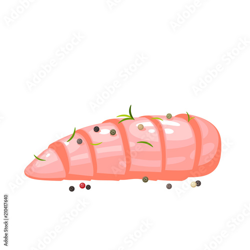 Chopped chicken breast fillet with spices. Vector illustration cartoon flat icon isolated on white.