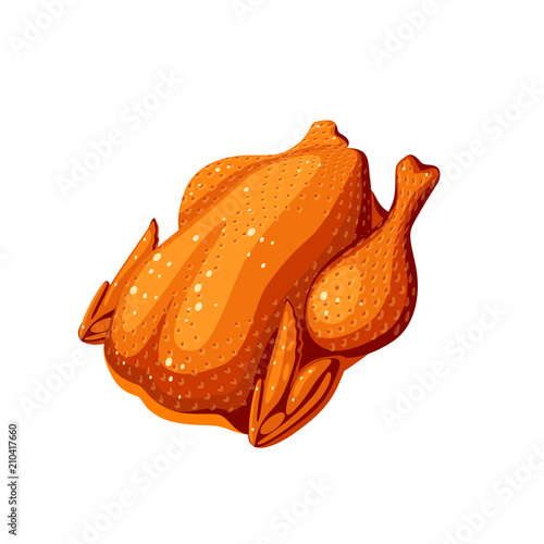 Fried whole chicken. Vector illustration cartoon flat icon isolated on white.