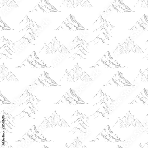 Seamless background with grey doodle sketch mountains. Can be used for wallpaper, pattern fills, textile, web page background, surface textures.