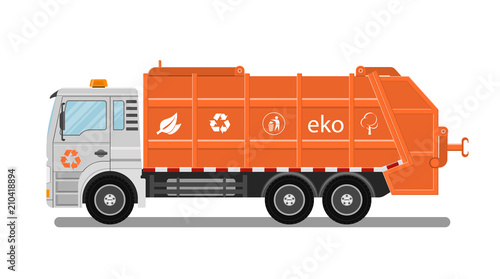 Vector illustration. Isolated garbage truck on a white background.