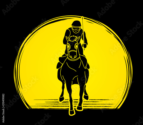 Horse racing ,Jockey riding horse, designed on sunlight background graphic vector.