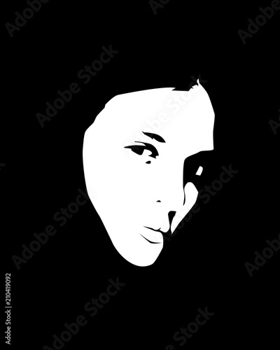 Sketch of a girls portrait poster, black and white 