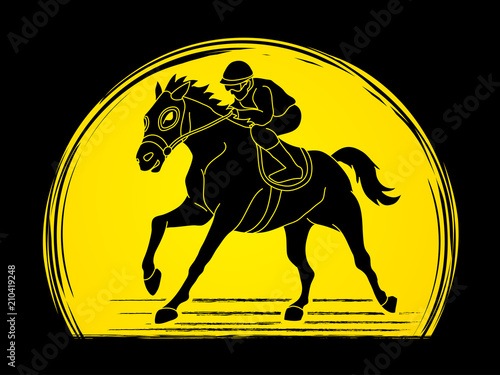 Horse racing ,Jockey riding horse, designed on sunlight background graphic vector.