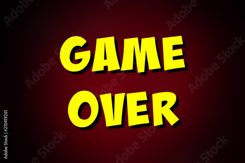 A yellow cartoonish game over screen on a blurred scarlet background with a dark vignette. 