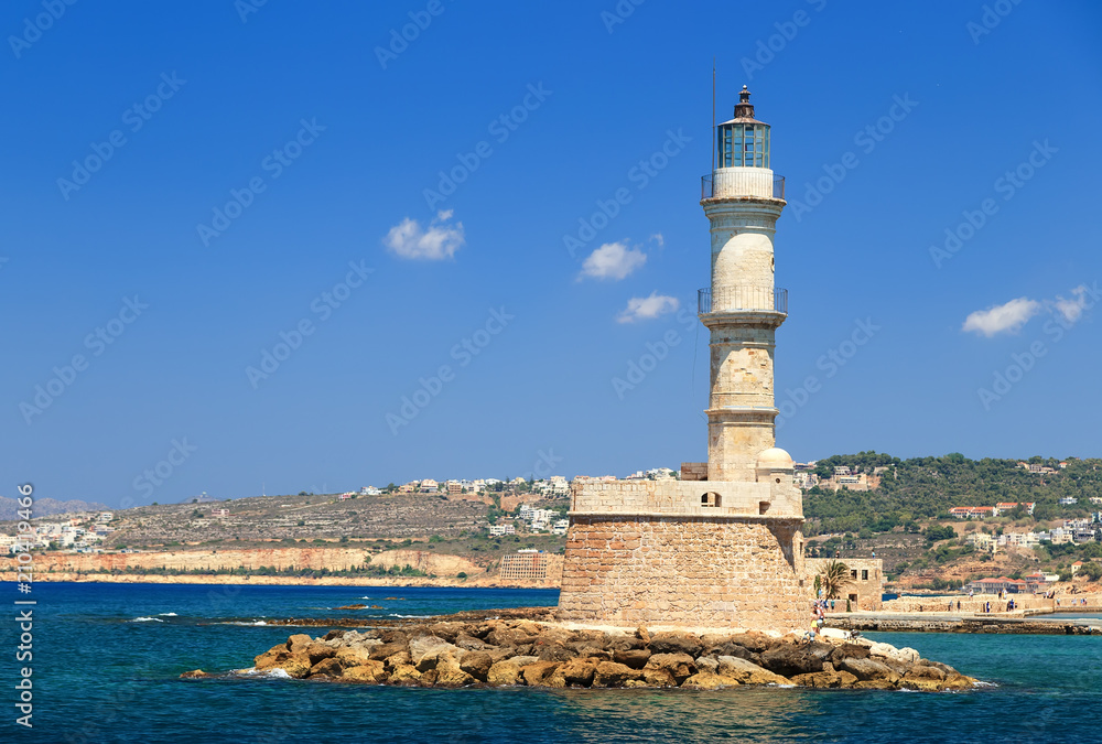 The Venetian harbour of Chania with the small lighthouse