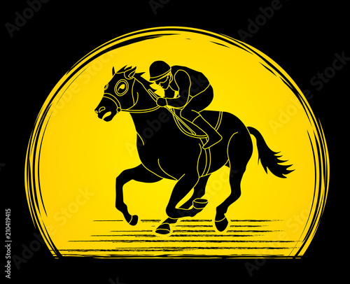 Horse racing ,Jockey riding horse, designed on sunlight background graphic vector.