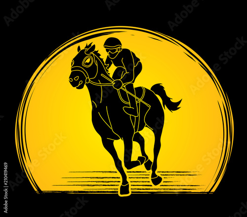 Jockey riding horse, hose racing  designed on sunlight background graphic vector.