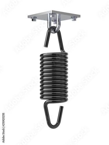 Tension spring suspended from bracket. 3D rendering.