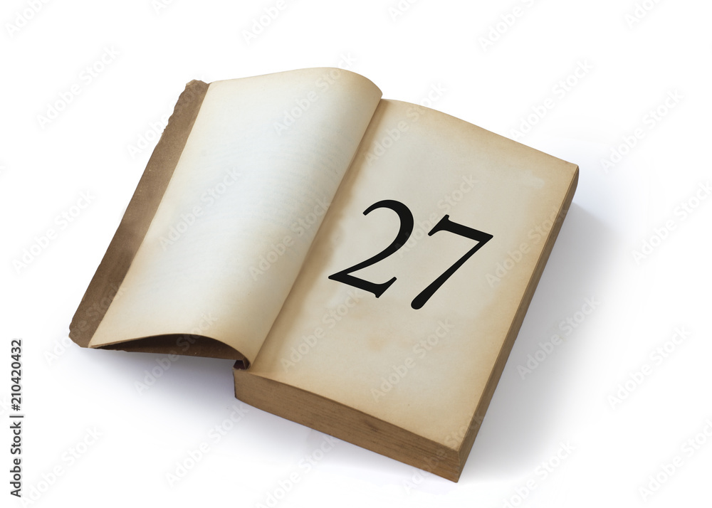 Number 27 printed on old book Number 27 printed on old book