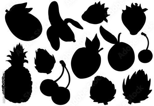 Fruit silhouettes set, exotic summer fruit