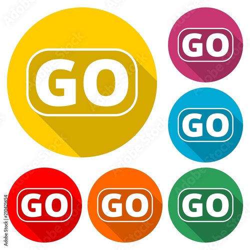 Go sign, simple vector icon, color icon with long shadow
