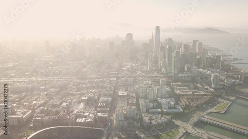 Top Down Aerial San Francisco California Sunset aDowntown Drone 