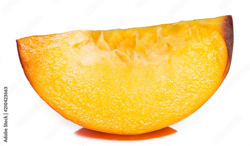 Peach slice isolated. Peach slice on white. Peach. With clipping path