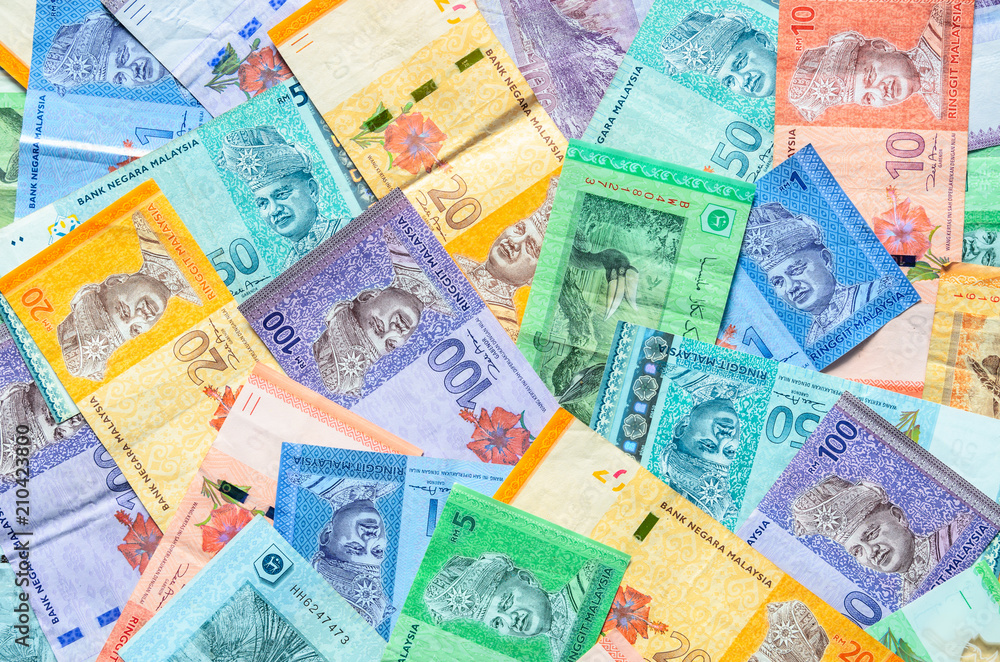 Malaysian ringgit banknotes background. Financial concept.