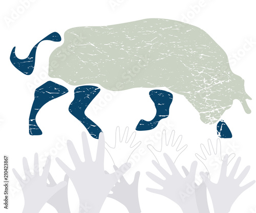 Vector Bible Exodus Scene Illustration: Golden Calf and praying hands.