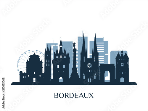Bordeaux skyline, monochrome silhouette. Vector illustration. photo