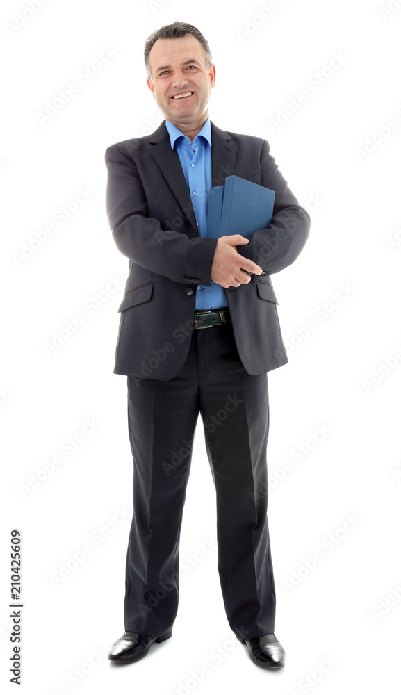 Male teacher with books on white background Male teacher with books on white background