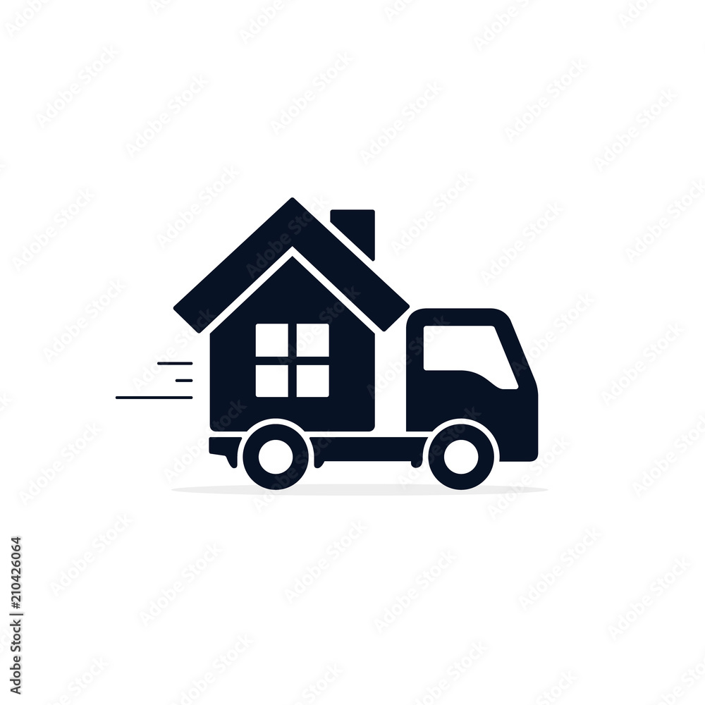 Truck with house icon, Vector isolated simple symbol Truck with house icon, Vector isolated simple symbol