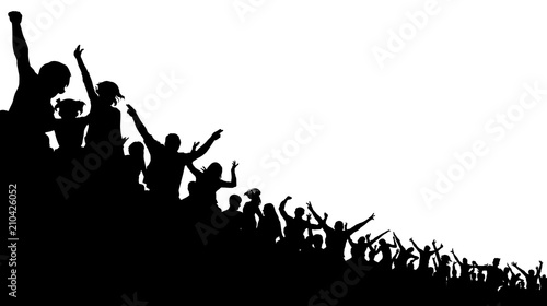Soccer crowd, cheer fan, vector silhouette background. Basketball, hockey, baseball, stadium audience
