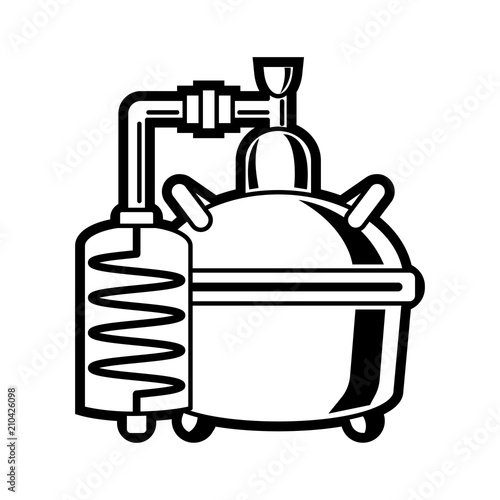 Cooper alcohol distillation unit alembic.