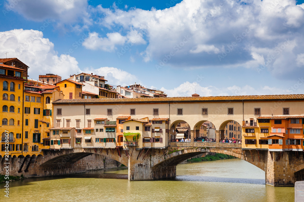 Fototapeta premium Ponte Vecchio Old Bridge on Arno River and Vasari Corridor Florence Tuscany Italy