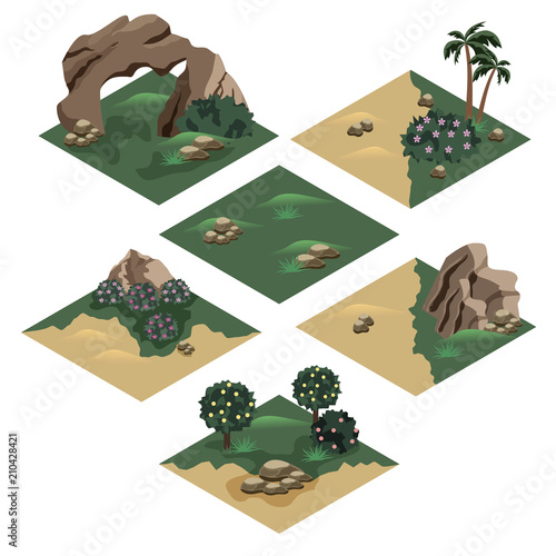Beach landscape isometric tile set