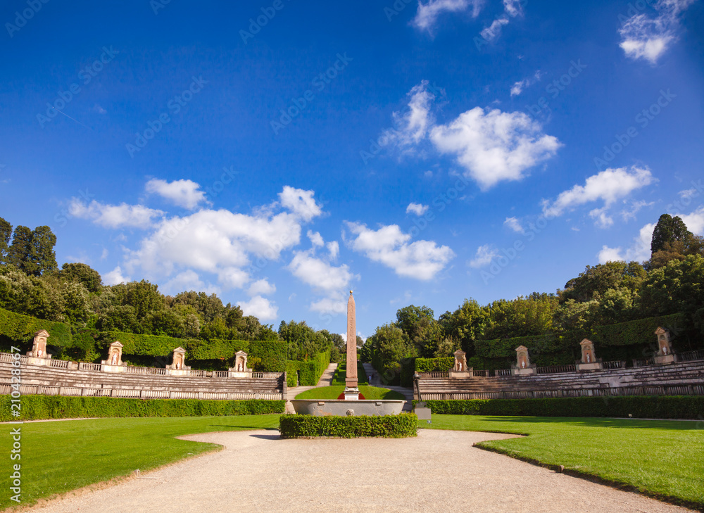 Boboli Gardens park primary axis and  Ancient Egyptian obelisk Florence Tuscany Italy