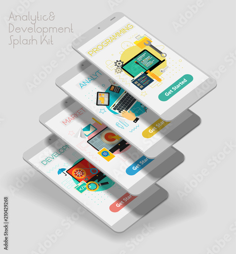 Flat design responsive UI mobile app with 3d mockups