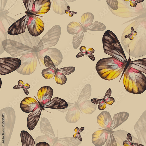 Watercolor seamless pattern with butterflies.