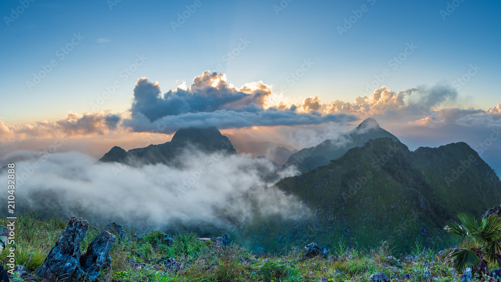 Beautiful mountains landscape of Doi Luang Chiang Dao at sunset, is a 2,175 m high mountain in Chiang Dao District of Chiang Mai Province, Thailand.