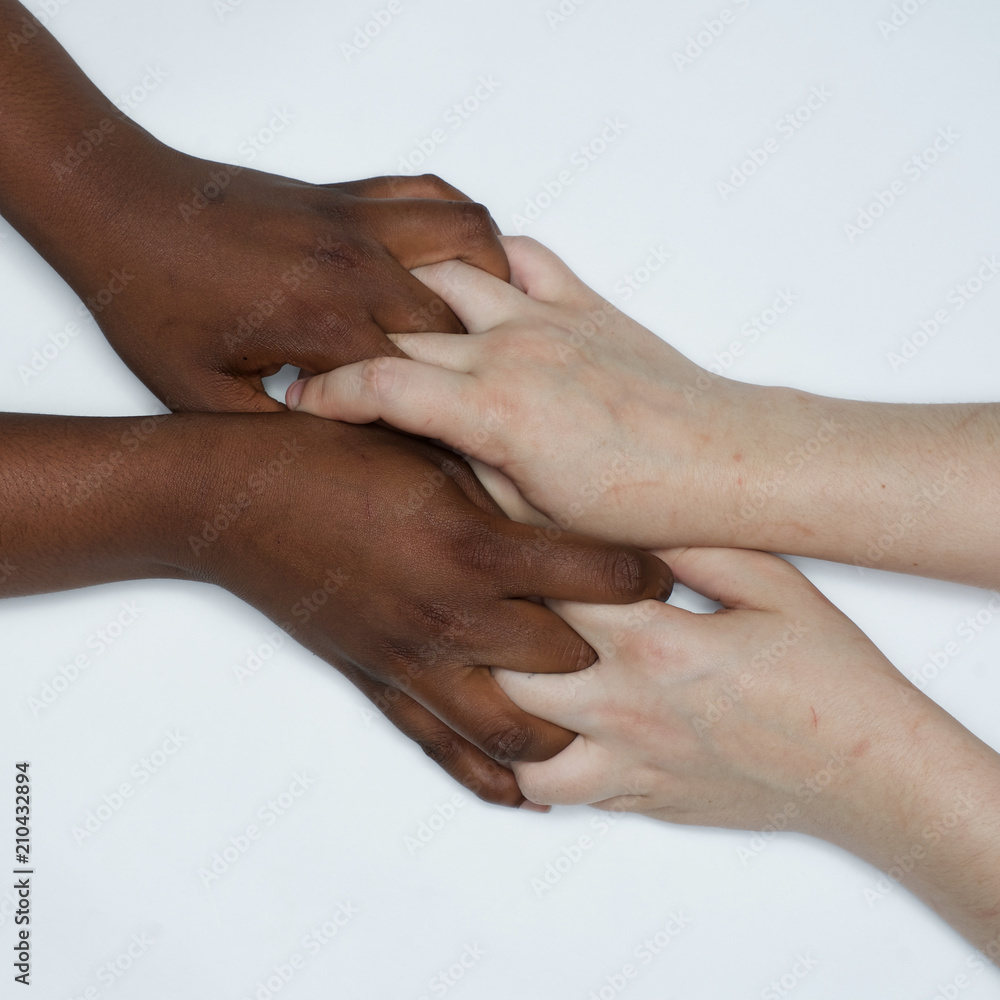 Fototapeta premium Diversity, Hands women from diverse backgrounds, woman's strength and unity interracial 