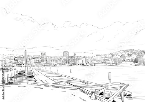 Wellington. New Zealand. Hand drawn city sketch. Vector illustration. 