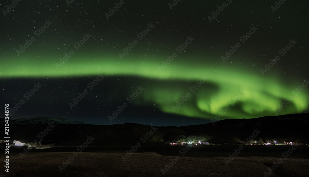 Northern lights above southern Iceland