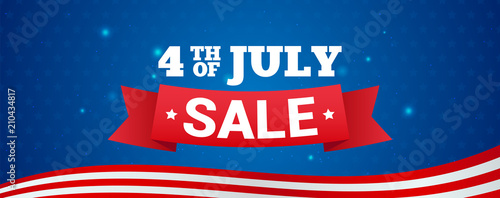 4th of July Sale Banner Vector illustration. Text on blue star pattern background.
