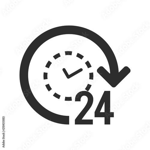 24/7 icon. 24 hours open symbol. Clock with arrow sign.