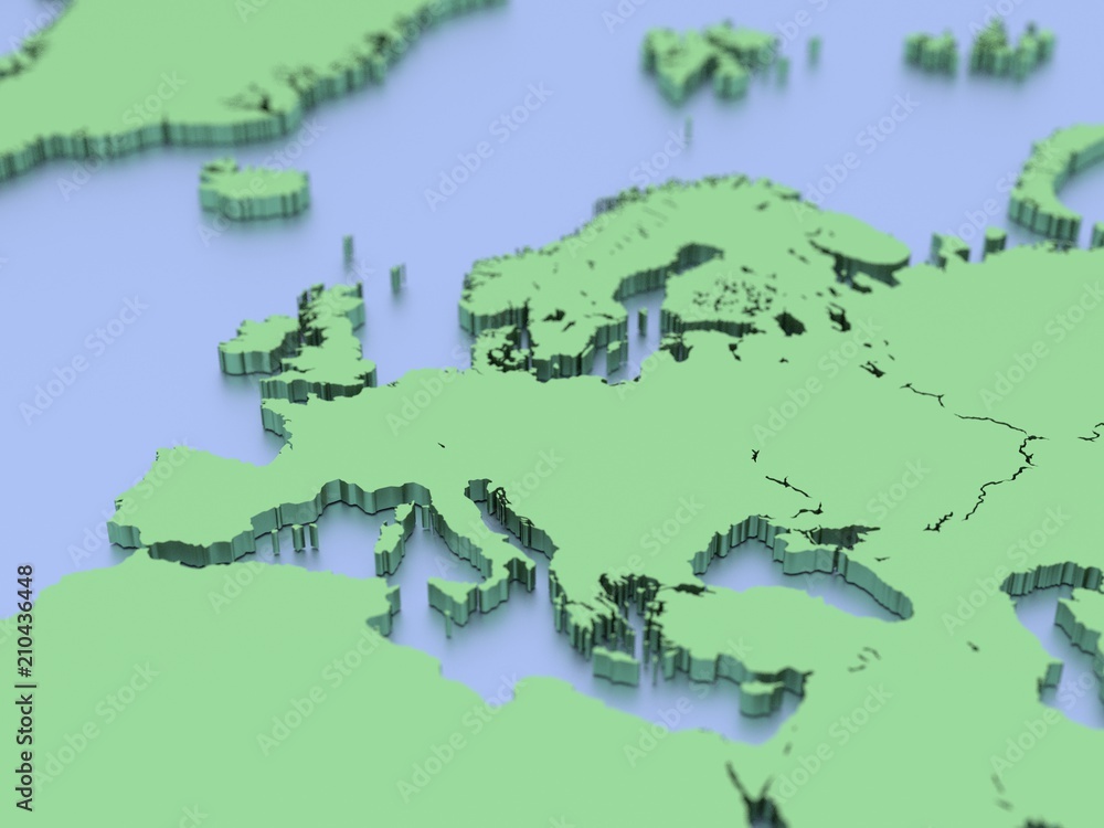 A 3D rendered map of Europe
