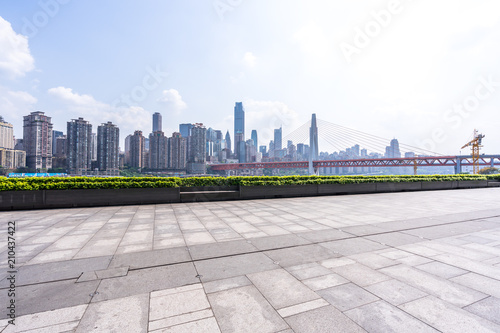 panoramic city skyline with empty square
