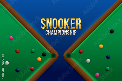 Vector of snooker championship with balls and green snooker table background.