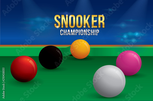 Vector of snooker championship with balls and green snooker table background.
