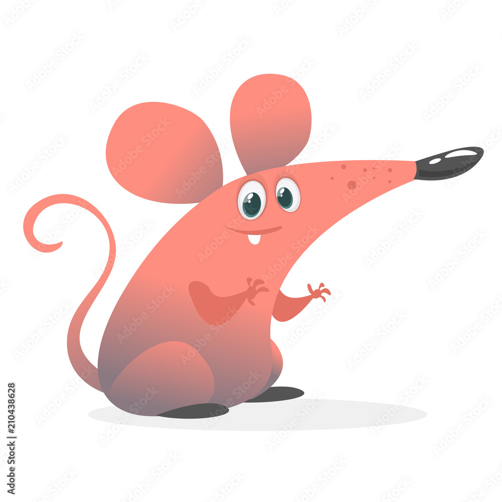 Funny cartoon pink mouse. Vector illustration isolated