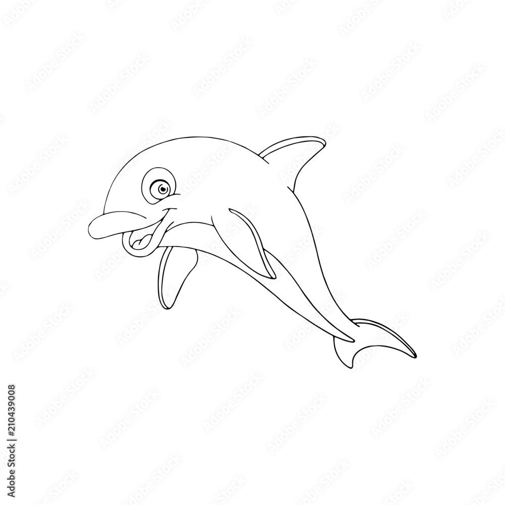 Dolphin cartoon illustration isolated on white background for children color book