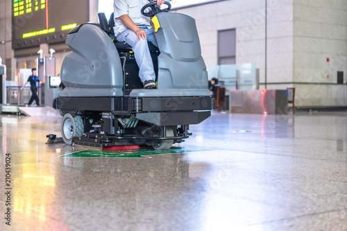 Canvas Print cleaning floor with machine