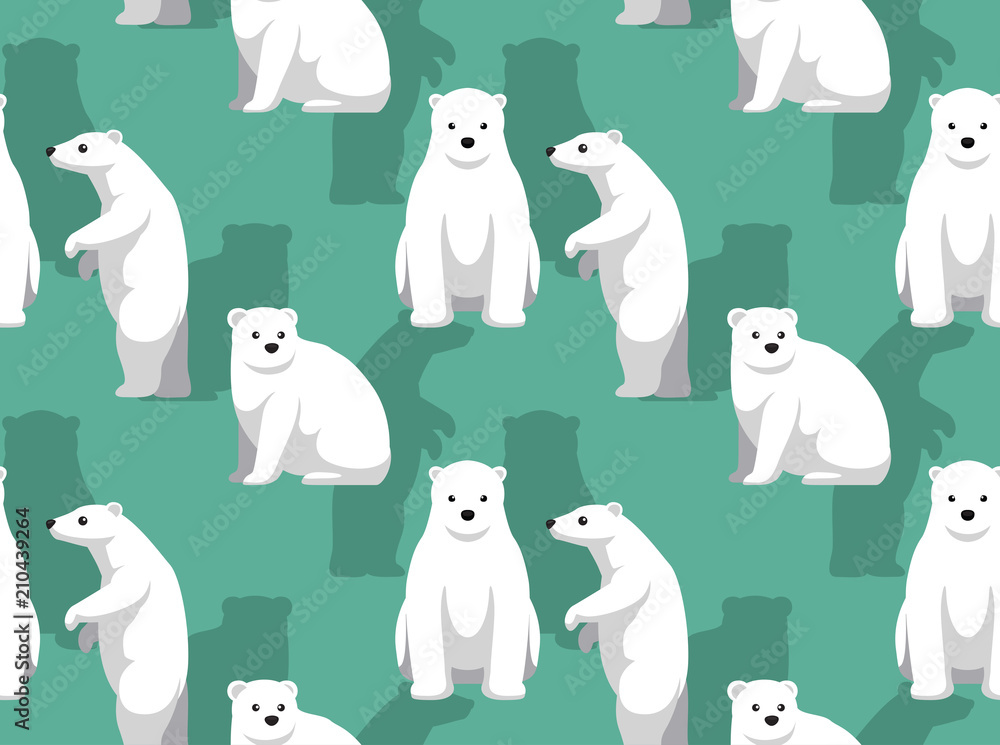 Naklejka premium Polar Bear Standing Cute Cartoon Background Seamless Wallpaper