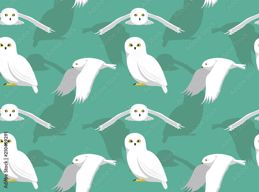 Snowy Owl flying Cute Cartoon Background Seamless Wallpaper Stock Vector |  Adobe Stock