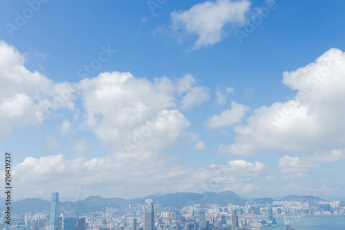 Highrise modern buildings with blue sky in the city at Victoria s Peak  Hong Kong